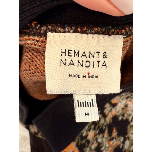 Hemant and Nadita Black Orange Oversized Floral Rafa Cardigan - Size M - Picture 9 of 10